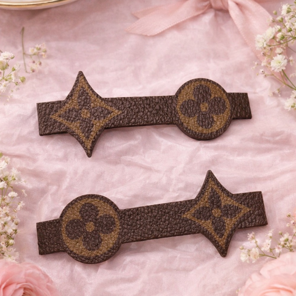 Monogram Canvas Hair Barrettes, Handmade set of two - Picture 1 of 6